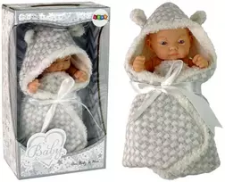 Lėlė kūdikis su pilka antklode, 24 cm
