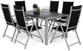 Lauko baldų komplektas Ibiza 150 cm, 6+1, Sidabrinis / Juodas