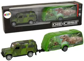 Transporto priemonių rinkinys: džipas ir priekaba su dinozaurais