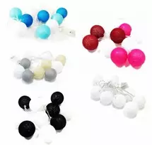 LED girlianda Cotton Balls, 10 LED, pilka/žalia/juoda
