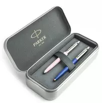 Parker Jotter Originals Rožinė ir Mėlyna Tušinukų dovanų rinkinys su metaliniu dėklu