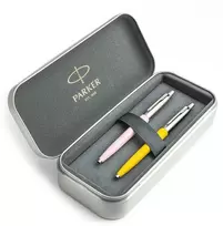 Parker Jotter Originals Rožinė ir Geltona Tušinukų dovanų rinkinys su metaliniu dėklu