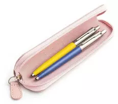 Parker Jotter Originals Geltona ir Mėlyna Tušinukų dovanų rinkinys su rožiniu dėklu