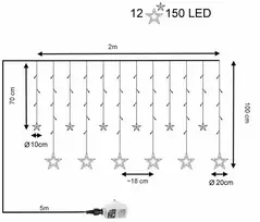 Užuolaida Žvaigždės 150 LED su pultu ir dimeriu Premium Intelligence, šaltai/šiltai balta