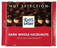 Tamsusis šokoladas Ritter Sport, su neskaldytais lazdynų riešutais, 100g