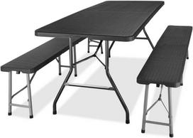 Lauko baldų komplektas Maitinimo komplektas Rotango juodas stalas 180 cm + 2 suolai