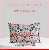 100 proc. medvilnės patalynės komplektas - Antklodės užvalkalas 220x200 cm. +2 pagalvės užvalkalai 50x70 cm. be užtrauktuko.