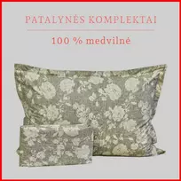 100 proc. medvilnės patalynės komplektas - Antklodės užvalkalas 200x200 cm. + 2 pagalvės užvalkalai 50x70 cm.