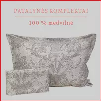 100 proc. medvilnės patalynės komplektas - Antklodės užvalkalas 220x200 cm. +2 pagalvės užvalkalai 50x70 cm. be užtrauktuko.
