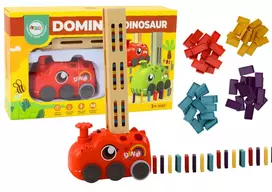 Domino kaladėlių žaidimas su dinozauro automobiliu, raudonas