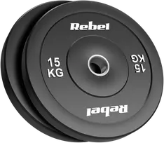 Olimpiniai gumuoti svarmenys BUMPER rinkinys 2x15kg, skylės skersmuo 51 mm, REBEL ACTIVE