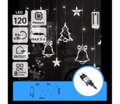 Aigostar - LED lauko kalėdinė girlianda 120xLED/6W/230V/8 režimai 3x0,6m IP44 šaltai balta+nuotolinis pultas