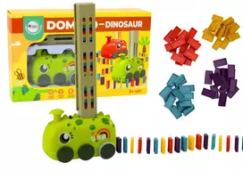 Domino kaladėlių žaidimas su dinozauro automobiliu, žalias