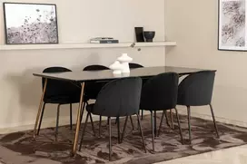 Venture Design Valgomasis stalas, Petra, 190x90 cm, Valgomasis kėdė, Raukšlės, 79.5x49 cm, Juoda