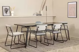 Venture Design Valgomasis stalas, Petra, 190x90 cm, Juodas, Valgomasis kėdė, Kenth, 76x40 cm, Pilka