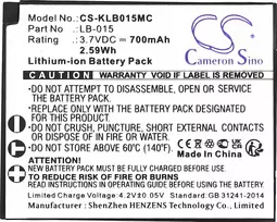 Cameron Sino Baterija Baterijos tipas LB-015 LB015, skirtas KODAK WPZ2 WP Z2 / CS-KLB015MC kamerai