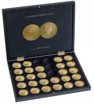 Dėžutė 30x1 oz auksinėms Klevo lapo monetoms su kapsulėmis