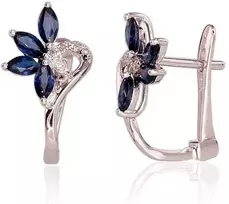 Auksiniai auskarai su brangakmeniais. . Praba: 585°. Akmuo: Briliantai , Safyras - 1.99 g. - 15 mm. - Briliantai (0,03Ct), Safyras (0,794Ct)