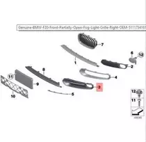 BMW F20 F21 Priekinė Iš dalies Atvira Rūko Žibinto Grotelė Dešinė Originali 51117341614