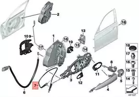 Originalus BMW hibridinis M3 F30 Bowden kabelis išorinėms durų rankenoms priekyje 51217259828