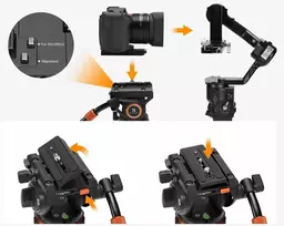 Stovas K+F Profesionalus filmavimo stovas su VIDEO kamera, alyvinė galvutė K&F 192cm / KF09.147