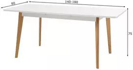Valgomojo stalas Lena, 140-180 x 80 x 75 cm, balta / ąžuolas