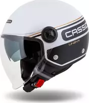 Motociklo šalmas Cassida Handy Plus Linear perlamutrinis baltas/juodas/auksinis