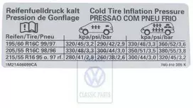 Vag Sharan Mk1 2001 2010 Informacinis Lipdukas Padangų Slėgis Originalus 7M3010305K