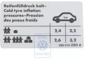 Vag Passat B5 1997 2005 Padangos Slėgio Ženklinys Originalus 3B0010260A