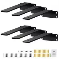 6 vnt. plaukiojančių lentynų laikikliai, 6" L x 4" W x 1,6" H, matinis juodas, 5 mm storio, 72,57 kg apkrova