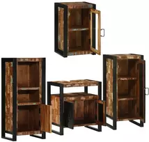 Vonios baldų rinkinys su lentyna 4 pcs Kieta atnaujinta mediena