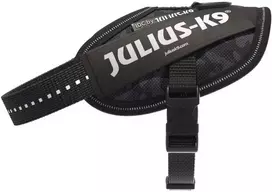 Julius-K9 IDC Powerharness Night Camo – Atspindintis juodo kamufliažo diržas, Mini dydis