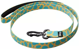 Julius-K9 Daugiaspalvis Leopardinės juostos pavadėlis 120cm – Neopreninė rankena, geltonas ir turkio
