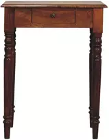 Artisan Furniture Mango medienos rašomasis stalas su raižytomis kojelėmis, kaštono atspalvio