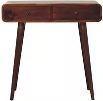 Artisan Furniture Lenktas mango medienos konsolinis staliukas su 2 stalčiais, kaštono atspalvio