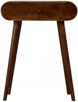 Artisan Furniture Kompaktiškas apvalintų formų mango medienos konsolinis staliukas su 2 stalčiais, kaštono atspalvio
