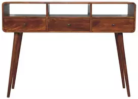 Artisan Furniture Trigubai lenktas mango medienos konsolinis staliukas, kaštono atspalvio