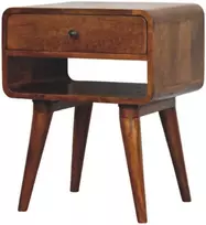 Artisan Furniture Avora mango medienos naktinis staliukas su stalčiumi ir atvira lentyna, kaštono atspalvio