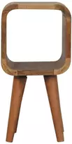 Artisan Furniture Itin kompaktiškas minimalistinis lenktas mango medienos naktinis staliukas su atvira lentyna, ąžuolo atspalvio