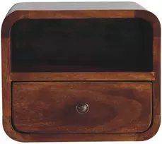 Artisan Furniture Itin kompaktiškas sieninis mango medienos naktinis staliukas su lentyna, kaštono atspalvio