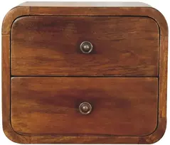 Artisan Furniture Kompaktiškas sieninis mango medienos naktinis staliukas su 2 stalčiais, kaštono atspalvio
