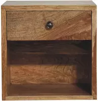 Artisan Furniture Kompaktiškas sieninis mango medienos naktinis staliukas su stalčiumi, ąžuolo atspalvio