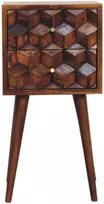 Artisan Furniture Kompaktiškas mango medienos naktinis staliukas su 2 reljefiniais stalčiais, kaštono atspalvio