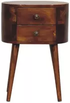 Artisan Furniture Kompaktiškas mango medienos naktinis staliukas su 2 stalčiais, kaštono atspalvio