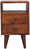 Artisan Furniture Kompaktiškas mango medienos naktinis staliukas su 2 stalčiais, kaštono atspalvio