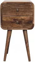 Artisan Furniture Kompaktiškas lenktas mango medienos naktinis staliukas su 2 stalčiais, pilkos apdailos
