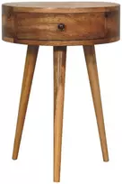 Artisan Furniture Kompaktiškas apvalus mango medienos naktinis staliukas, ąžuolo atspalvio