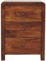 Artisan Furniture Naya mango medienos naktinis staliukas su 3 stalčiais, kaštono atspalvio