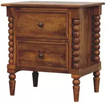 Artisan Furniture Mango medienos naktinis staliukas su verpstės formos kojelėmis, gintarinio ąžuolo atspalvio