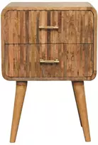 Artisan Furniture Reljefinis mango medienos naktinis staliukas su T formos rankenėlėmis, ąžuolo atspalvio